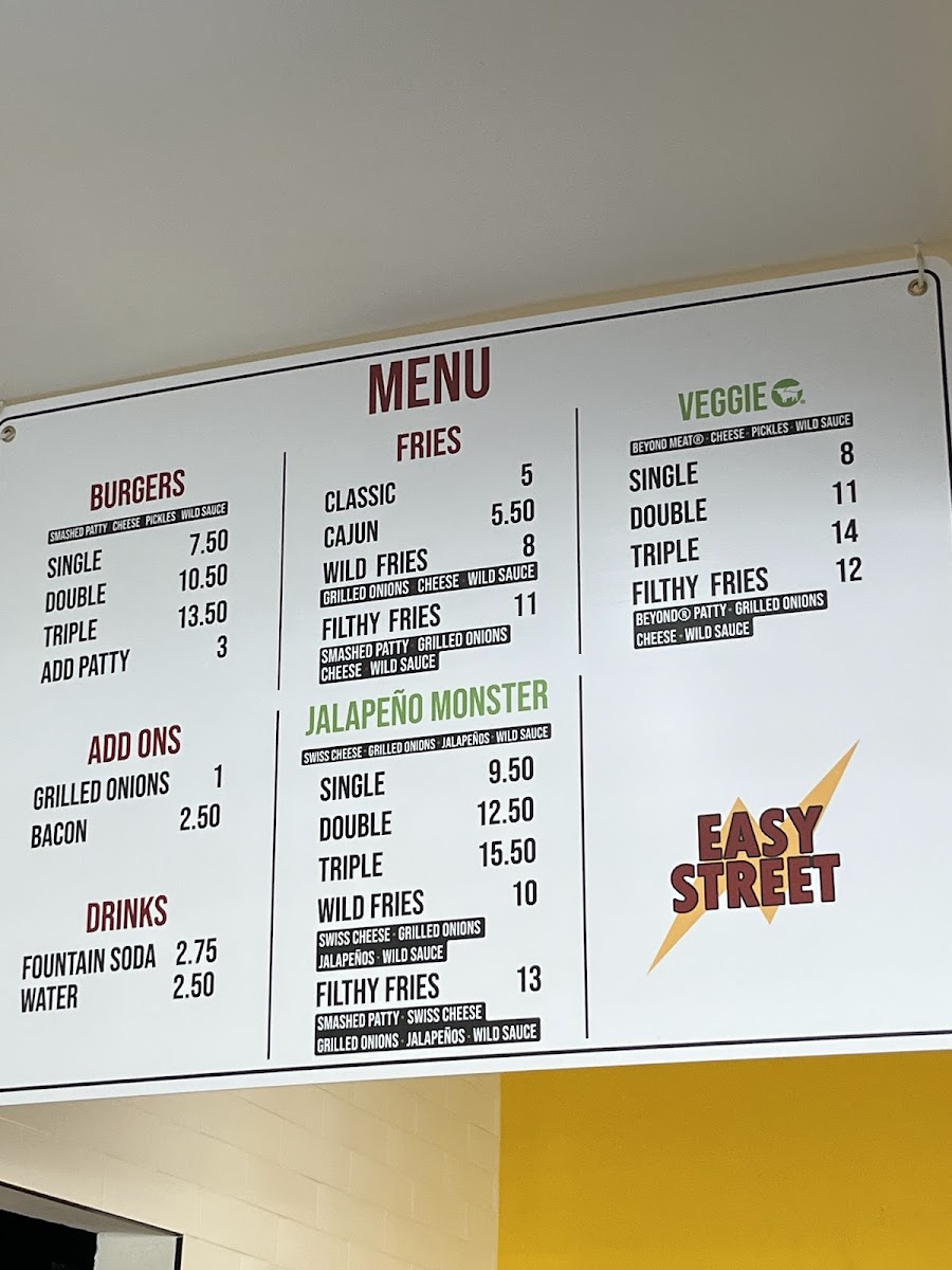 Easy Street Burgers Menu - Image 1